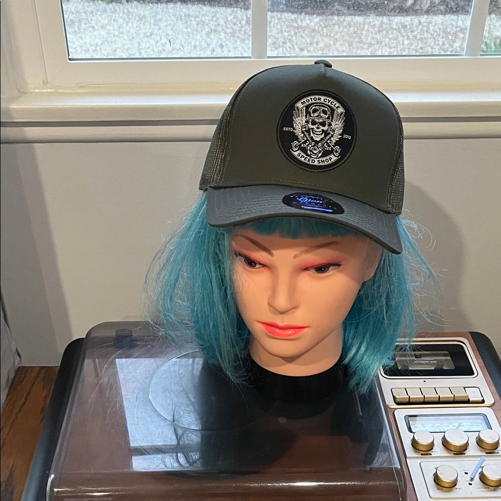 Black Trucker Hat with Skull Logo